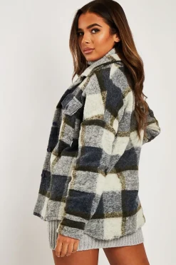 Rebellious Fashion Blue Check Oversized Wool Blend Shacket - Diora
