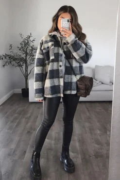 Rebellious Fashion Blue Check Oversized Wool Blend Shacket - Diora