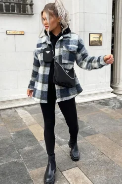 Rebellious Fashion Blue Check Oversized Wool Blend Shacket - Diora