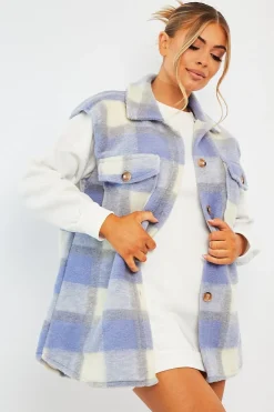 Rebellious Fashion Blue Check Sleeveless Shacket - Brittanie