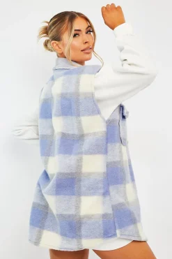 Rebellious Fashion Blue Check Sleeveless Shacket - Brittanie