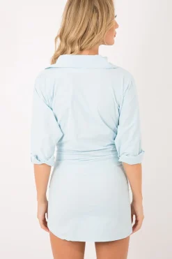 Rebellious Fashion Blue Corset Front Shirt Dress - Malika