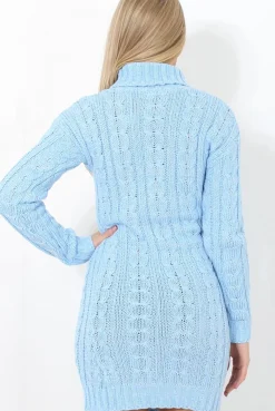Rebellious Fashion Blue Cowl Neck Knitted Dress-Loria