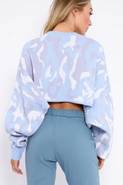 Rebellious Fashion Blue Cropped Batwing Camo Jumper - Lizy
