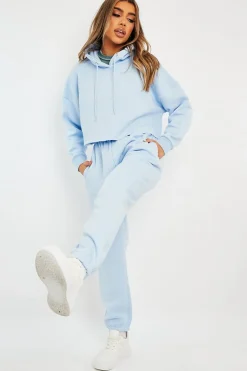 Rebellious Fashion Blue Cropped Oversized Hoodie and Joggers Co-ord - Karenza