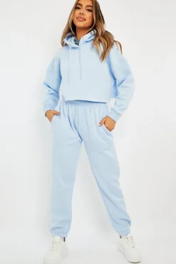 Rebellious Fashion Blue Cropped Oversized Hoodie and Joggers Co-ord - Karenza