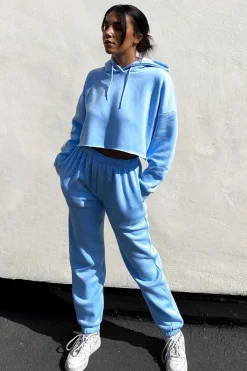 Rebellious Fashion Blue Cropped Oversized Hoodie and Joggers Co-ord - Karenza