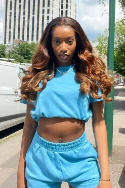 Rebellious Fashion Blue Cropped Top + Shorts Lounge Set - Valeria