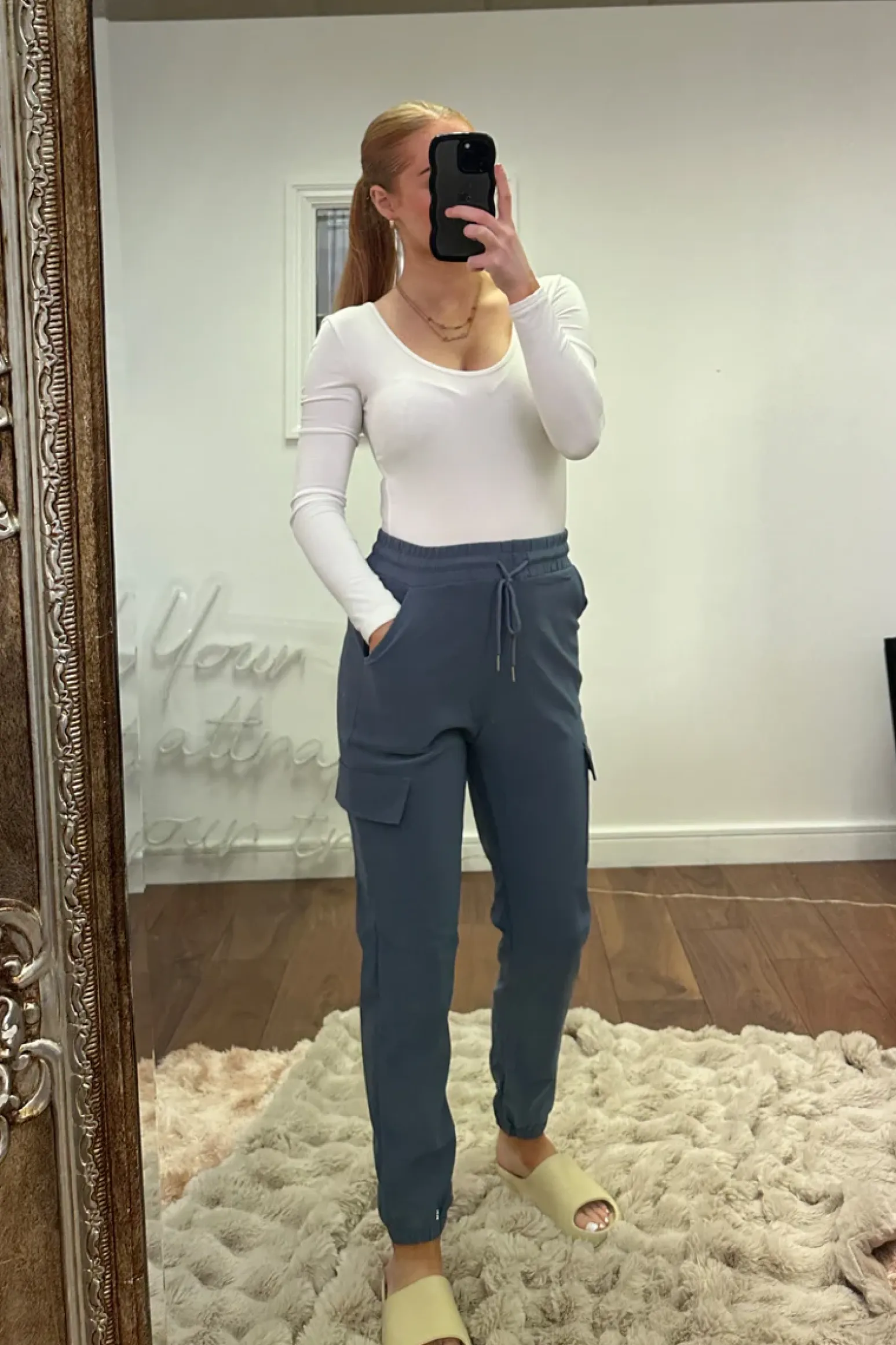 Rebellious Fashion Blue Cuffed Hem Cargo Trousers - Rain