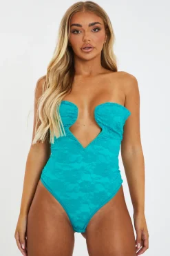 Rebellious Fashion Blue Cupped Lace Bodysuit - Delia