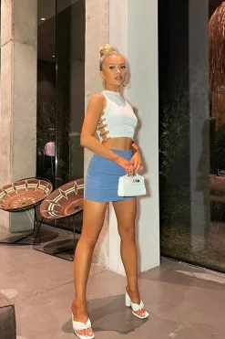 Rebellious Fashion Blue Cut Out Detail Mini Skirt - Iyah
