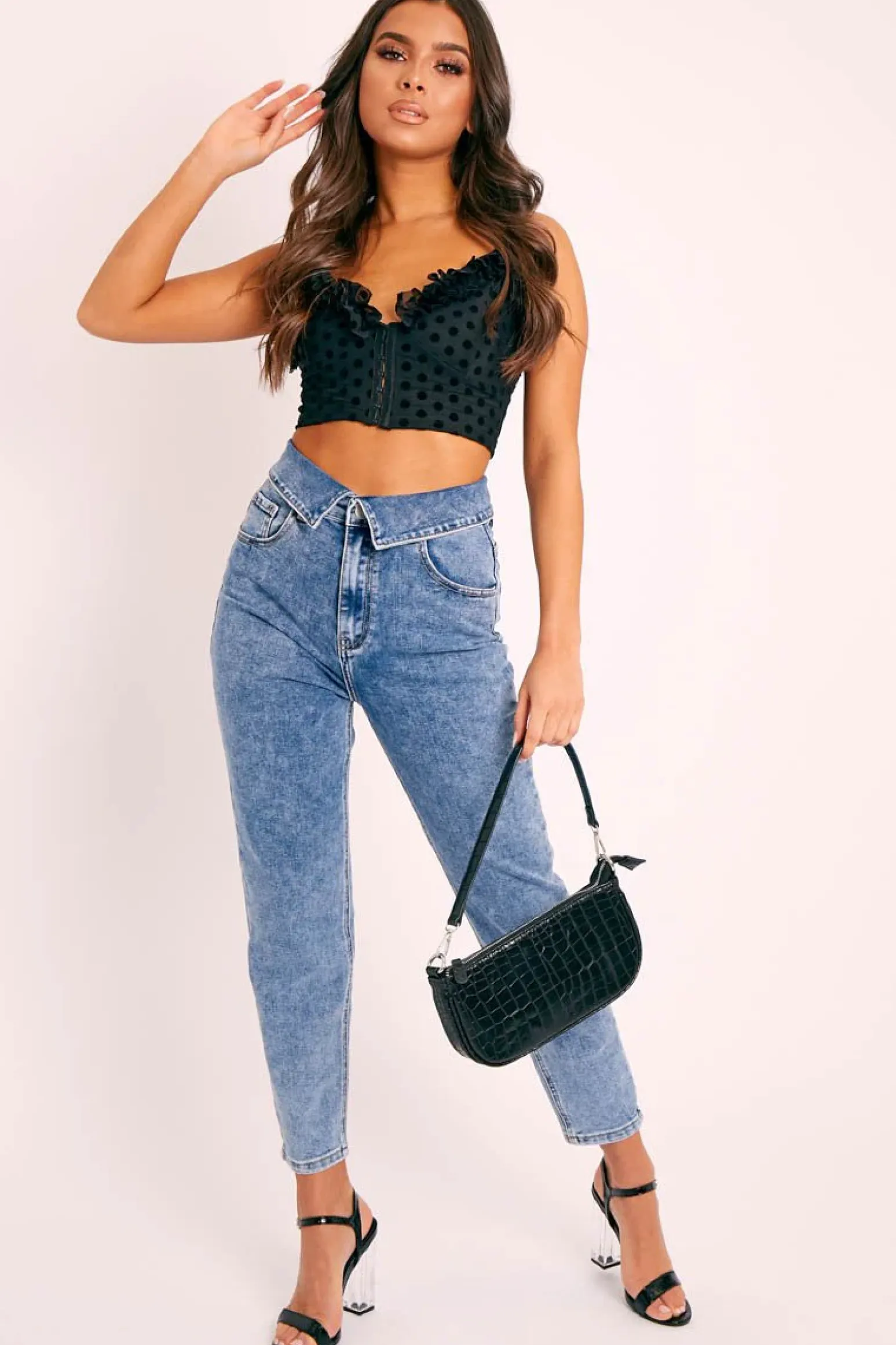 Rebellious Fashion Blue Denim Covered Waistband Mom Jeans - Tahlia