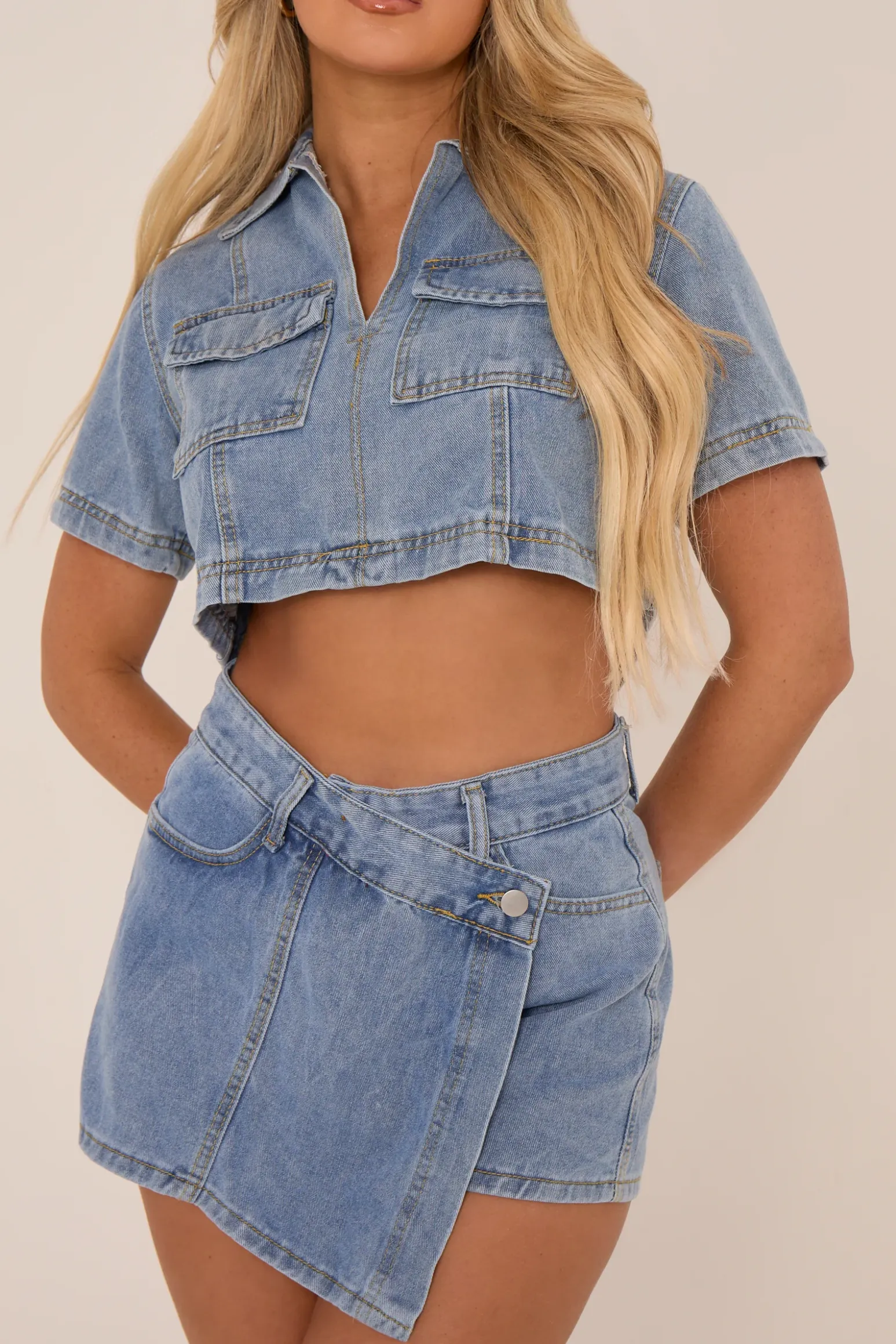 Rebellious Fashion Blue Denim Crop Top and Skort Co-Ord - Aleana