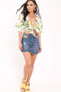 Rebellious Fashion Blue Denim Cut Out Pocket Skirt - Sharma