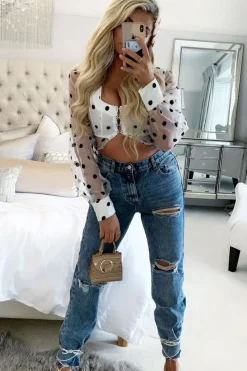 Rebellious Fashion Blue Denim Destroyed Straight Leg Jeans - Gena