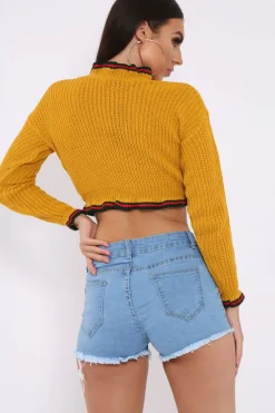 Rebellious Fashion Blue Denim Distressed High Waist Shorts -Frieda
