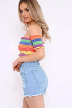 Rebellious Fashion Blue Denim Distressed Stretch Shorts - Katerina