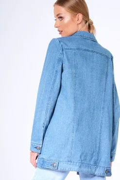 Rebellious Fashion Blue Denim Embroidered Oversized Jacket - Helena