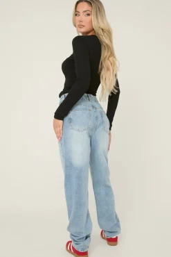 Rebellious Fashion Blue Denim Extra Long Straight Leg Jeans - Blaise