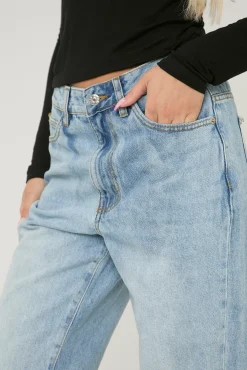 Rebellious Fashion Blue Denim Extra Long Straight Leg Jeans - Blaise