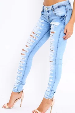 Rebellious Fashion Blue Denim Extreme Distressed Skinny Jeans - Annabelle