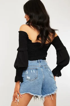 Rebellious Fashion Blue Denim Extreme Rip Front Shorts - Aarya
