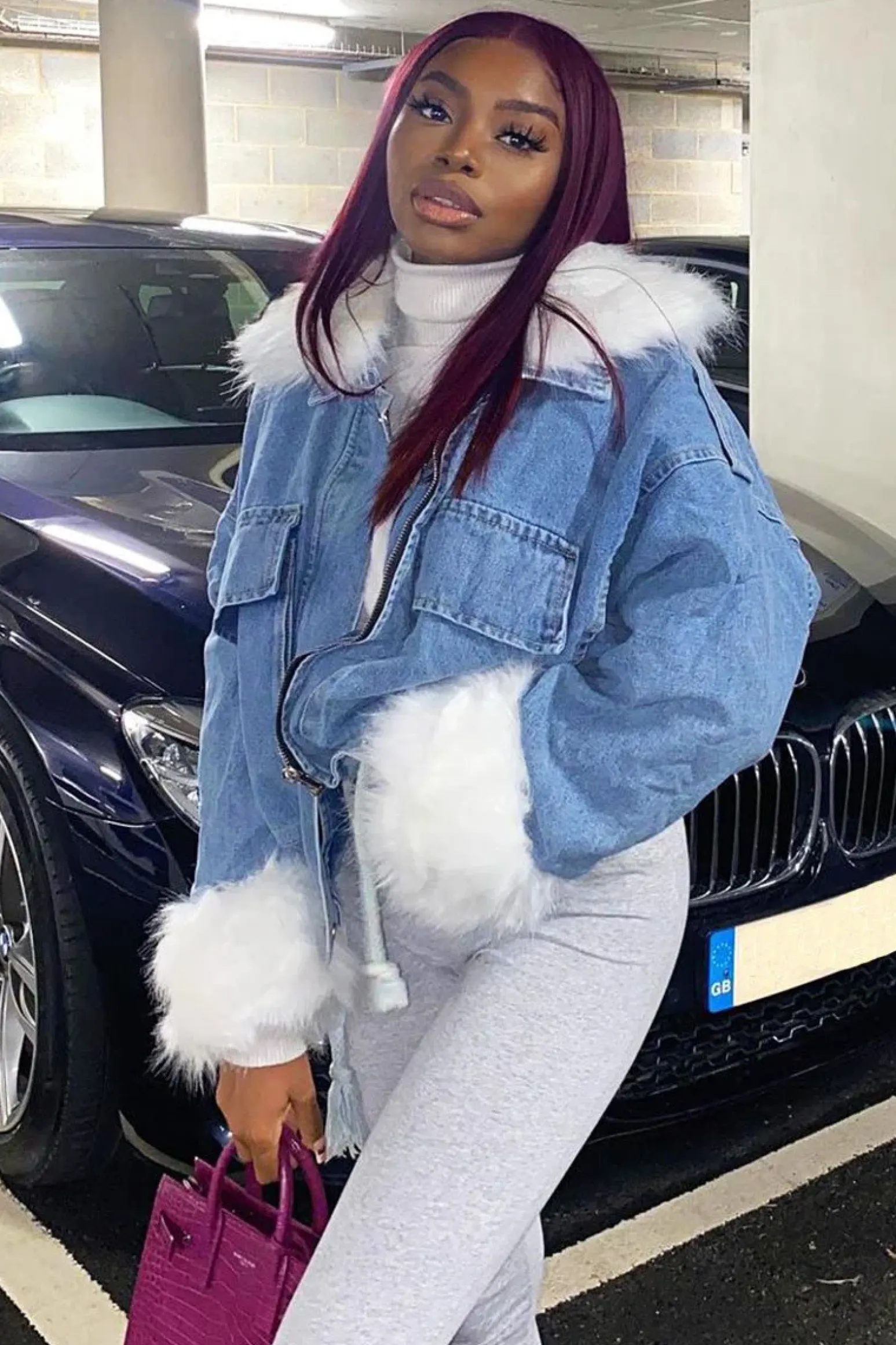 Rebellious Fashion Blue Denim Fur Trim Coat - Khaira