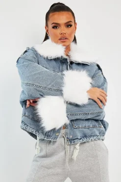 Rebellious Fashion Blue Denim Fur Trim Coat - Khaira