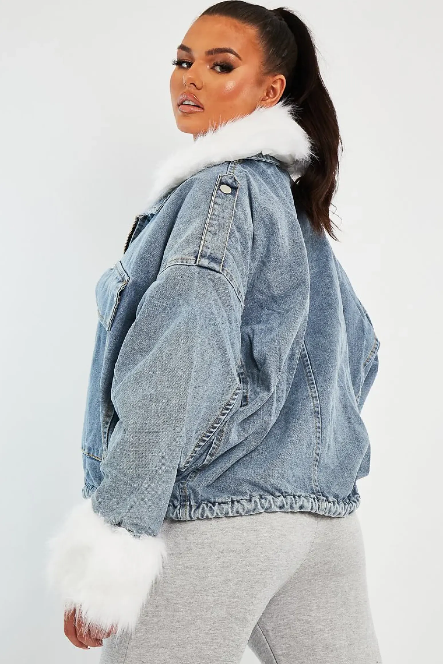 Rebellious Fashion Blue Denim Fur Trim Coat - Khaira