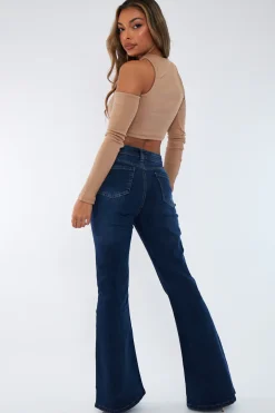 Rebellious Fashion Blue Denim High Rise Flare Jeans - Rosa