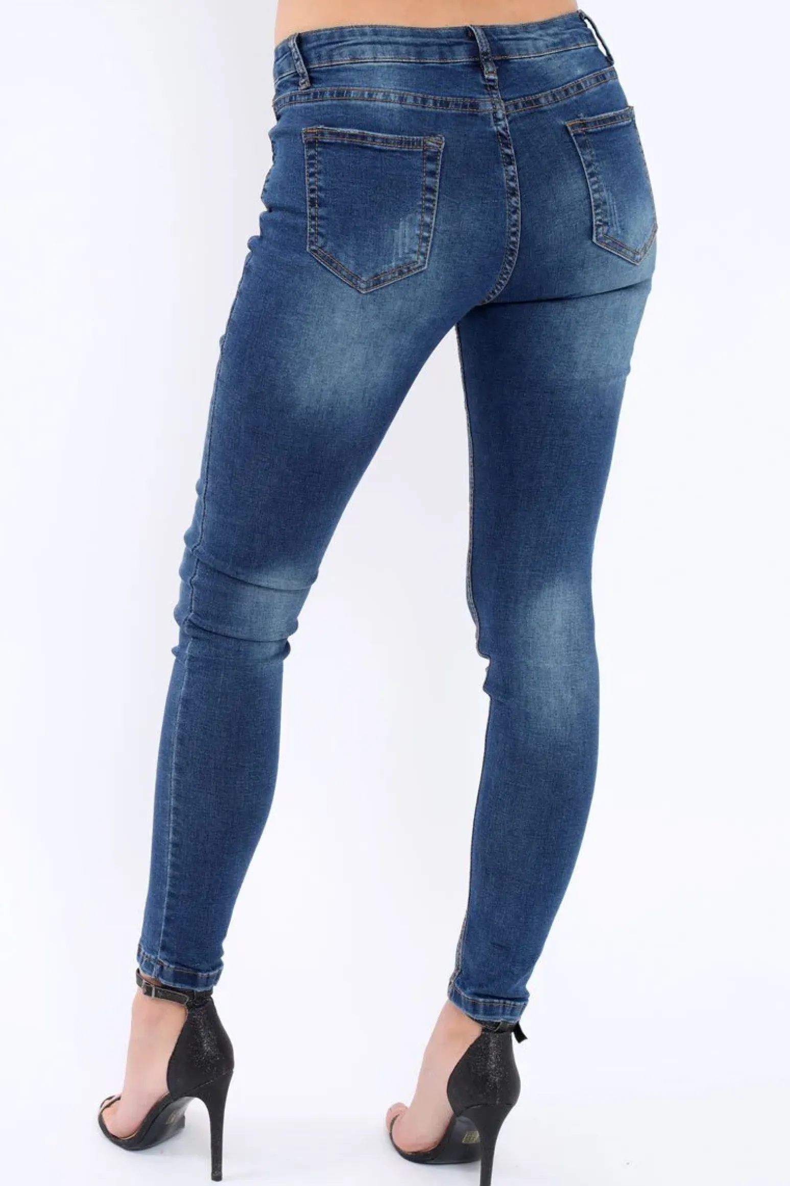 Rebellious Fashion Blue Denim Jewelled Skinny Jeans - Jezzy