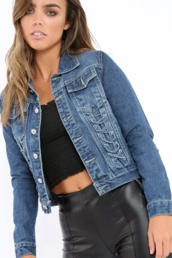 Rebellious Fashion Blue Denim Lace Up Jacket - Allie