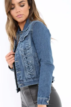Rebellious Fashion Blue Denim Lace Up Jacket - Allie