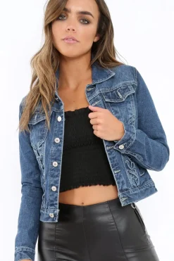 Rebellious Fashion Blue Denim Lace Up Jacket - Allie