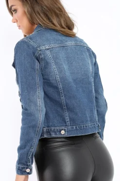 Rebellious Fashion Blue Denim Lace Up Jacket - Allie