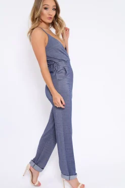 Rebellious Fashion Blue Denim Look Cami Jumpsuit - Jayden