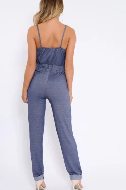 Rebellious Fashion Blue Denim Look Cami Jumpsuit - Jayden