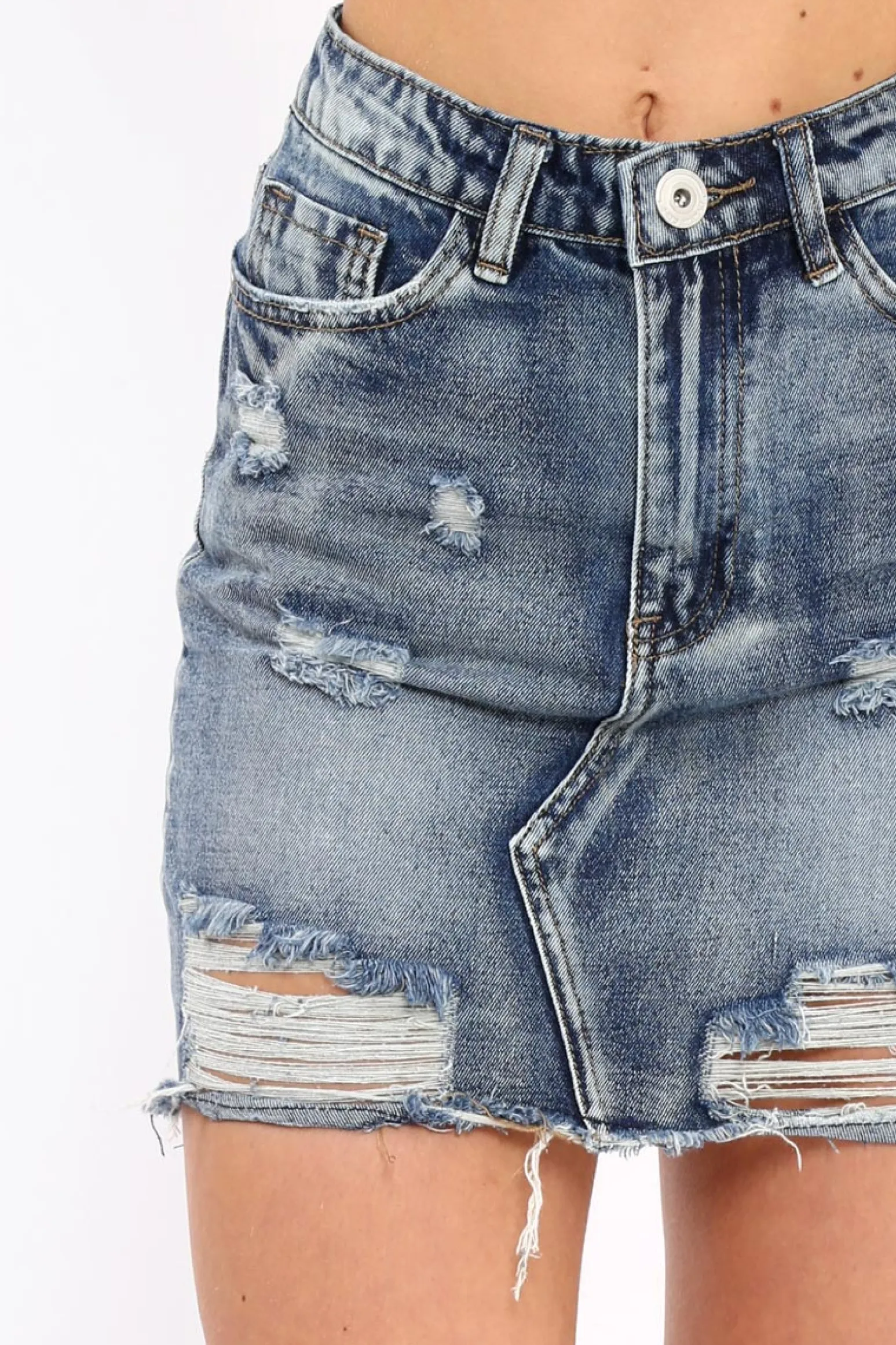 Rebellious Fashion Blue Denim Rip Mini Skirt - Selenia