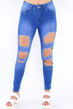 Rebellious Fashion Blue Denim Ripped High Waist Skinny Jeans - Emlynn