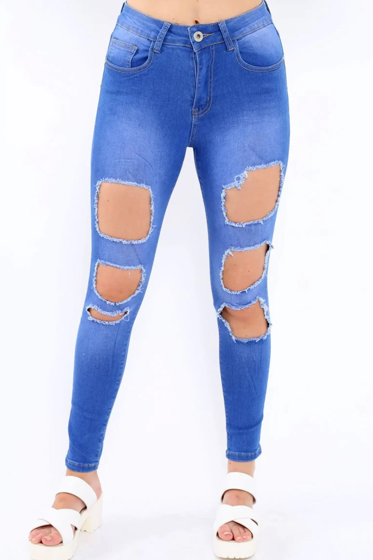 Rebellious Fashion Blue Denim Ripped High Waist Skinny Jeans - Emlynn