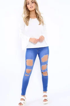 Rebellious Fashion Blue Denim Ripped High Waist Skinny Jeans - Emlynn