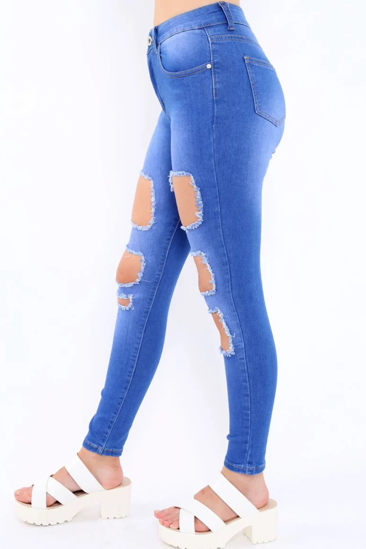 Rebellious Fashion Blue Denim Ripped High Waist Skinny Jeans - Emlynn