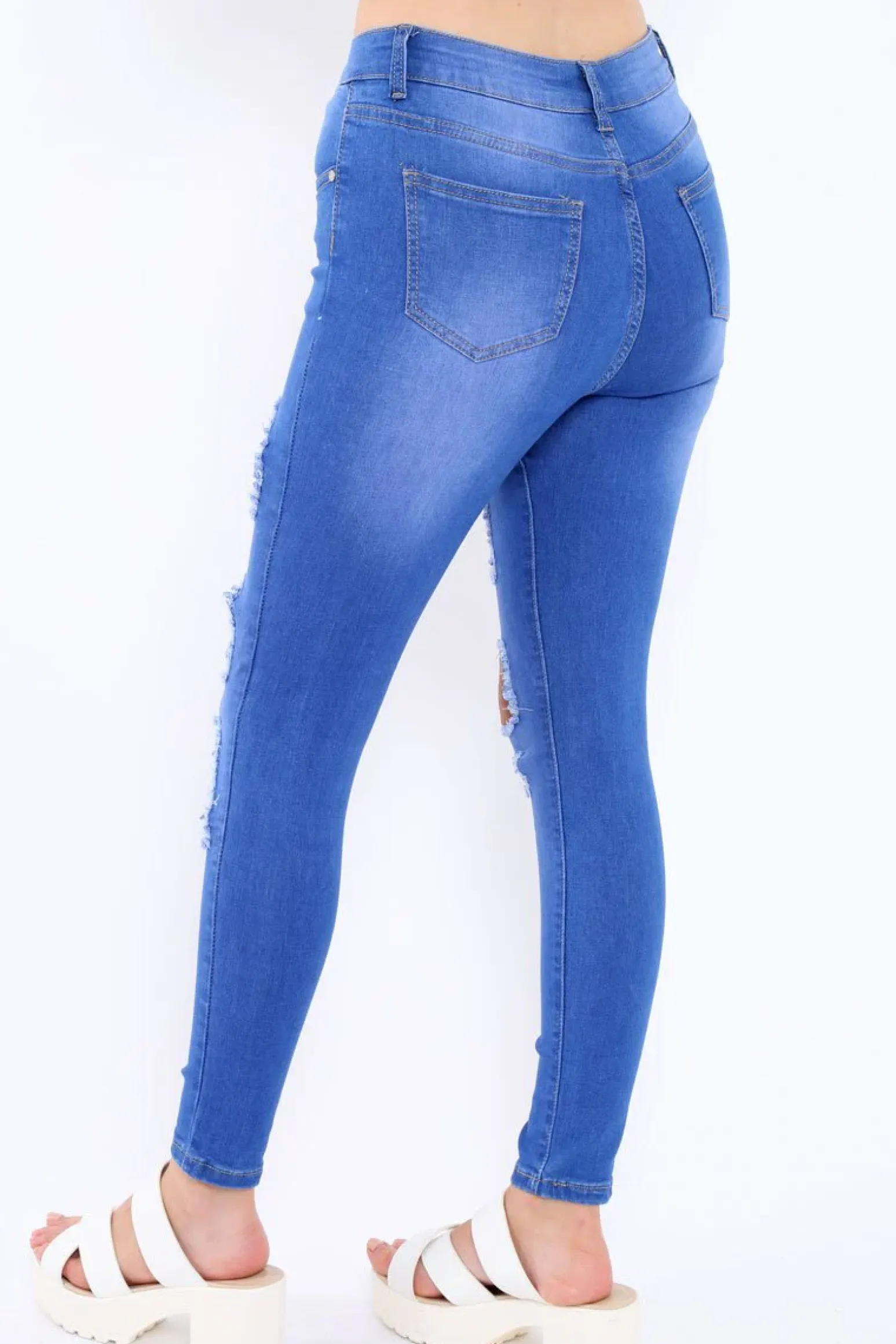 Rebellious Fashion Blue Denim Ripped High Waist Skinny Jeans - Emlynn