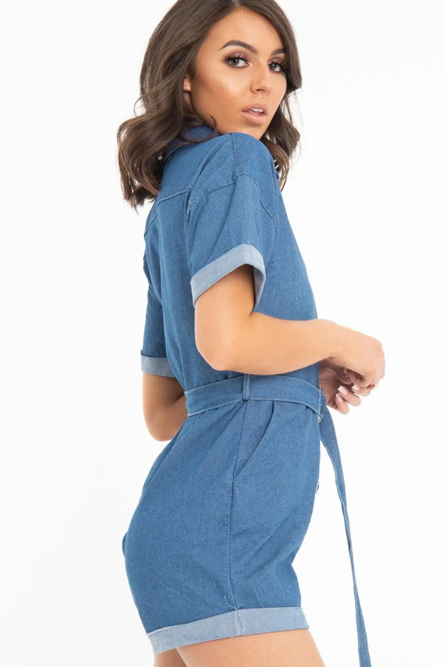 Rebellious Fashion Blue Denim Short Sleeve Belted Playsuit - Avira