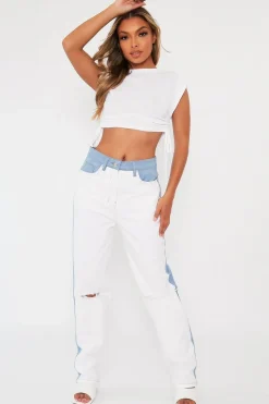 Rebellious Fashion Blue Denim Side Panel + Yoke Contrast Jeans - Alexii