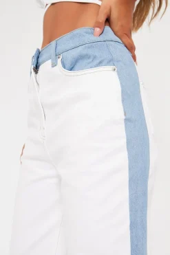 Rebellious Fashion Blue Denim Side Panel + Yoke Contrast Jeans - Alexii