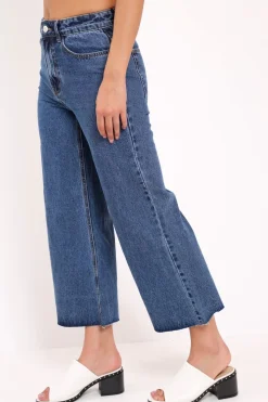 Rebellious Fashion Blue Denim Wash Wide Leg Jeans - Deliliah