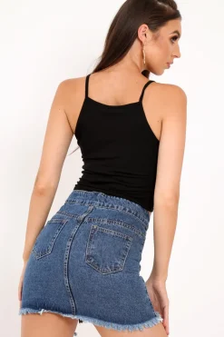 Rebellious Fashion Blue Denim Zip Frayed Hem Mini Skirt - Aaliah