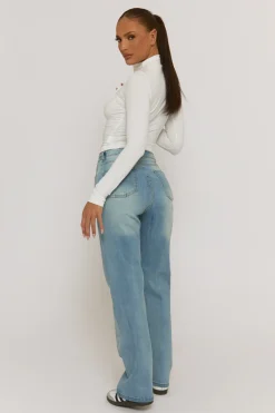 Rebellious Fashion Blue Diamante Star Wide Leg Jeans - Jaynie