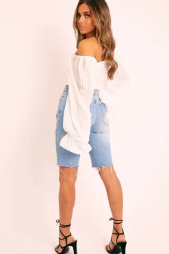 Rebellious Fashion Blue Distressed Boyfriend Denim Shorts - Calli